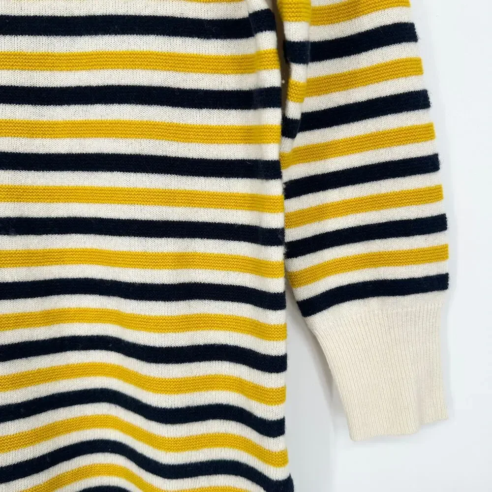 J. Crew 100% Cashmere Everyday Striped Crew Neck Sweater 3/4 Sleeve Preppy